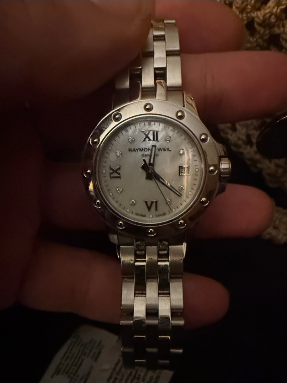 Raymond Weil Ladies Stainless Steel Watch in Silver and White Mother-of-Pearl